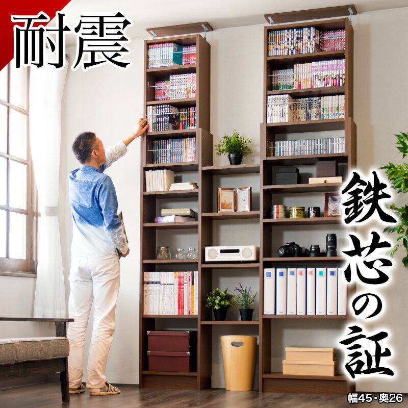耐震 つっぱり書棚 奥深 幅45cm 奥行26cm　耐震本棚 防災