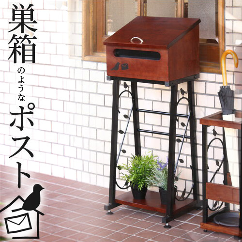 郵便ポスト 幅36cm Sparrow(スパロウ) 北欧デザイン ポスト 郵便受け 可愛いカワイイ カントリー調 アンティーク調レトロ風 スタンドポスト アイアン エクステリア 庭 ガーデニング/木製 塩系インテリア 送料無料 新生活 組立不要
