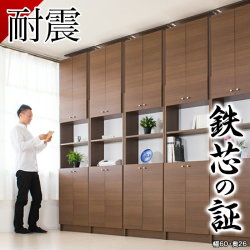 耐震 つっぱり書棚 扉付 セット 奥深 幅60cm 奥行26cm つっぱり本棚 防災 地震に強い 防災家具