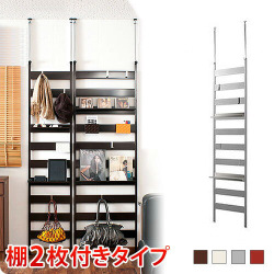 壁面収納 NEW ラダーラック 幅46 棚板2枚付き つっぱり 木製 店舗用 薄型  パーテーション パーティション 衝立 ハンガーラック 壁面収納 ハンガーポール つっぱり 国産 簡易パーテーション 送料無料 薄型 北欧 家具 通販 人気 送料込み 新生活 助成金 補助金 給付金
