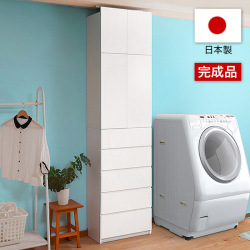 壁面収納 ランドリー収納 幅60 白 チェスト 日本製 完成品 天井つっぱり 棚 扉付き 転倒防止 キャビネット 扉 ランドリー 脱衣場収納 引き出し 引出 省スペース 収納 薄型 収納 ホワイト 約60cm幅 大容量 脱衣所 送料無料