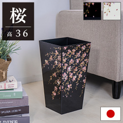 ダストボックス ごみ箱 しだれ桜 和風 蒔絵 調 くず入れ 高さ36 cm 和風 桜 和式 日本 黒 白 塗り ブラック ホワイト 日本製 スクエア 正方形 モダン シック 贈り物 新築祝い ゴミ箱 ごみ箱 漆塗風 紀州漆器 の技術 黒 組立不要 ホテル 旅館 客室 個室 備品