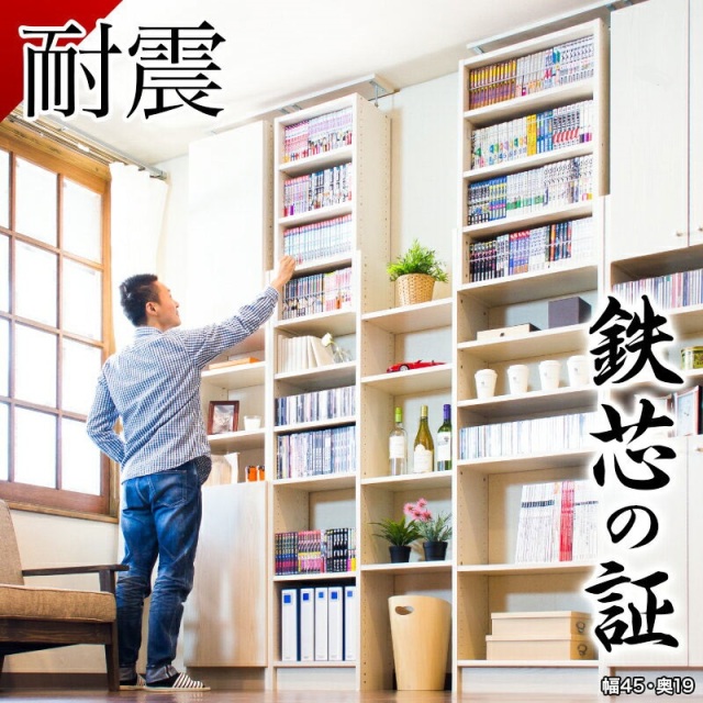 耐震 つっぱり書棚 幅45cm 奥行19cm 耐震本棚 防災
