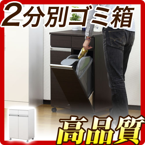 高品質2分別ゴミ箱 ダイニングダストボックス2D ホワイト ブラウン 収納家具のような台所用ごみ箱