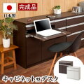 キャビネット型デスク 机 幅約90cm ブラウン/ホワイト 木製 日本製 完成品 スタイリッシュ仕上げ スライドレール引き出し 引出し モダン 家具 パソコンデスク 国産品 デスク おしゃれ リビング シンプル/通販/送料無料 シンプル【送料込み】 新生活 組立不要