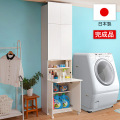 壁面収納 ランドリー収納 幅60 白 テーブル付き 日本製 完成品 天井つっぱり 棚 扉付き 転倒防止 キャビネット 扉 ランドリー 脱衣場収納 モダン メイクスペース 薄型 収納 ホワイト 約60cm幅 大容量 脱衣所 送料無料