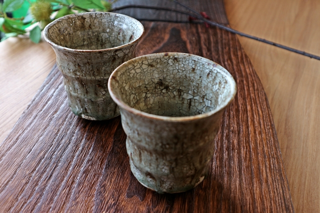 瀬戸口真　焼酎カップペア　ゆのみペア　唐津焼　土物