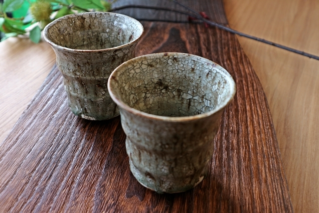瀬戸口真　焼酎カップペア　ゆのみペア　唐津焼　土物