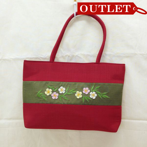 【特価】【アウトレットセール】(b051-01)_バッグ_シルク刺繍バッグ（赤)