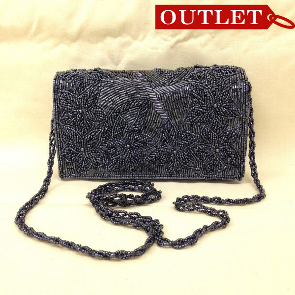 【特価】【アウトレットセール】(b140-01)_バッグ_ビーズセカンドバッグ（シルバーグレイ_小）