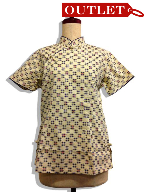 【特価】【アウトレットセール】(fh019-L-01)_Lサイズ_トップス_半袖_井げた柄ブラウス(アイボリー)