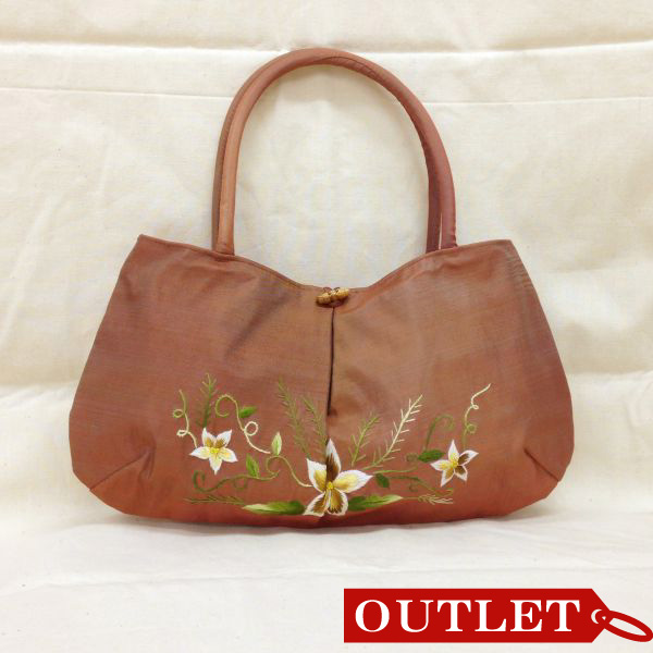 【特価】【アウトレットセール】(b017-01)_バッグ_シルク刺繍バッグ(茶)