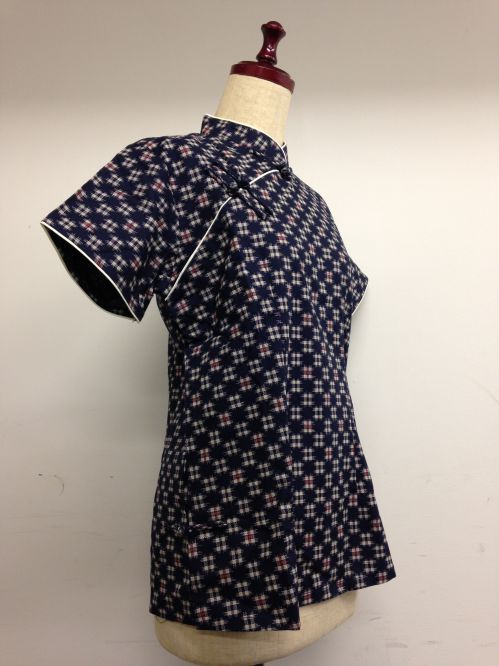 【特価】【アウトレットセール】(fh018-XL-02)_XLサイズ_トップス_半袖_井げた柄ブラウス(黒)