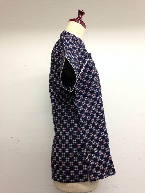 【特価】【アウトレットセール】(fh018-XL-03)_XLサイズ_トップス_半袖_井げた柄ブラウス(黒)
