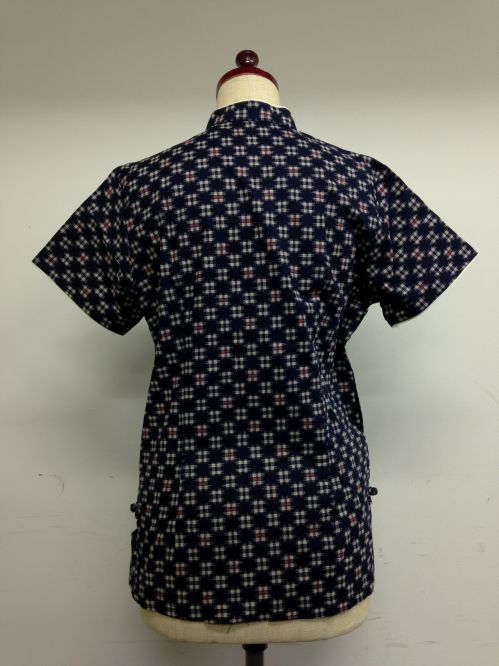 【特価】【アウトレットセール】(fh018-XL-04)_XLサイズ_トップス_半袖_井げた柄ブラウス(黒)
