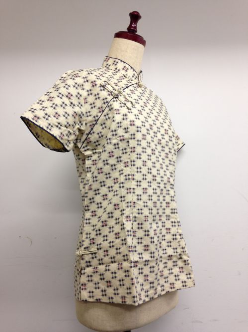 【特価】【アウトレットセール】(fh019-L-02)_Lサイズ_トップス_半袖_井げた柄ブラウス(アイボリー)