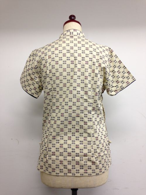 【特価】【アウトレットセール】(fh019-L-04)_Lサイズ_トップス_半袖_井げた柄ブラウス(アイボリー)