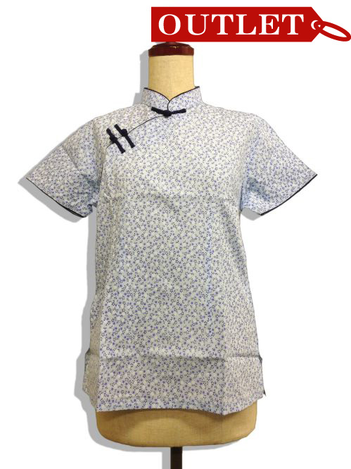 【特価】【アウトレットセール】(fh035-L-01)_Lサイズ_トップス_半袖_小花ブラウス(青&青)