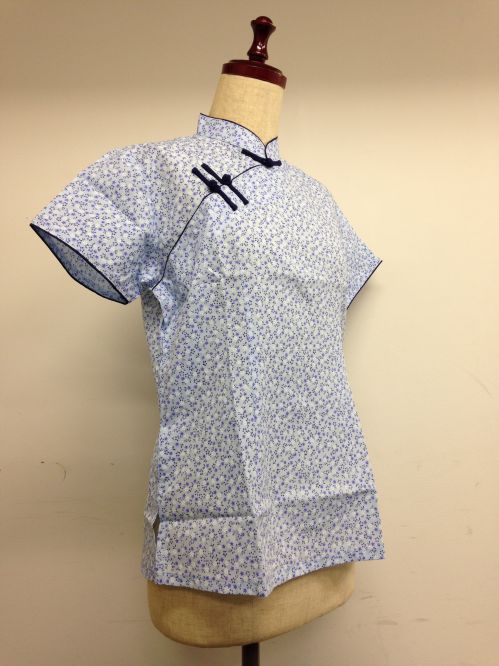 【特価】【アウトレットセール】(fh035-L-02)_Lサイズ_トップス_半袖_小花ブラウス(青&青)