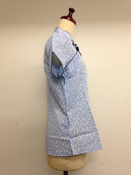 【特価】【アウトレットセール】(fh035-L-03)_Lサイズ_トップス_半袖_小花ブラウス(青&青)