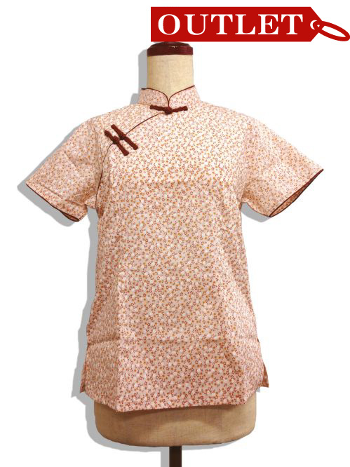 【特価】【アウトレットセール】(fh036-L-01)_Lサイズ_トップス_半袖_小花ブラウス(赤茶&赤茶)