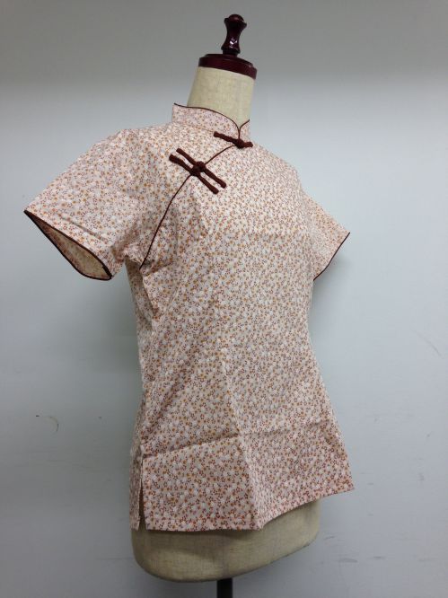 【特価】【アウトレットセール】(fh036-L-02)_Lサイズ_トップス_半袖_小花ブラウス(赤茶&赤茶)