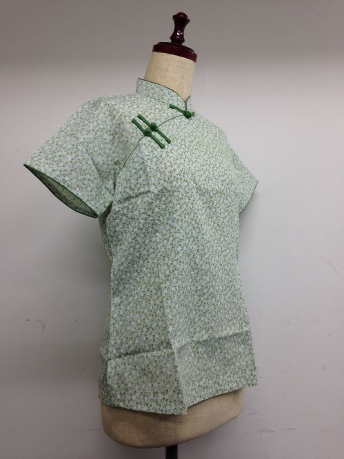 【特価】【アウトレットセール】(fh037-L-02)_Lサイズ_トップス_半袖_小花ブラウス(緑&緑)