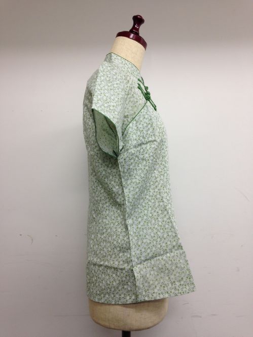 【特価】【アウトレットセール】(fh037-L-03)_Lサイズ_トップス_半袖_小花ブラウス(緑&緑)