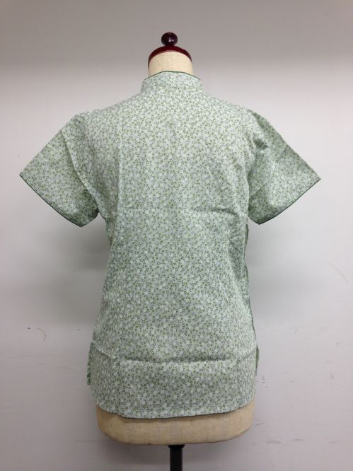 【特価】【アウトレットセール】(fh037-L-04)_Lサイズ_トップス_半袖_小花ブラウス(緑&緑)