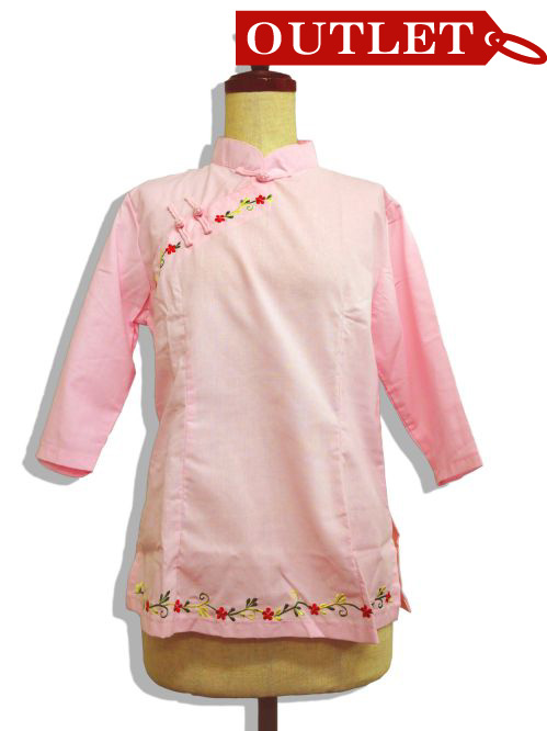 【特価】【アウトレットセール】(fh071-L-01)_Lサイズ_トップス_半袖_アオザイ風ピンクブラウス(赤001)