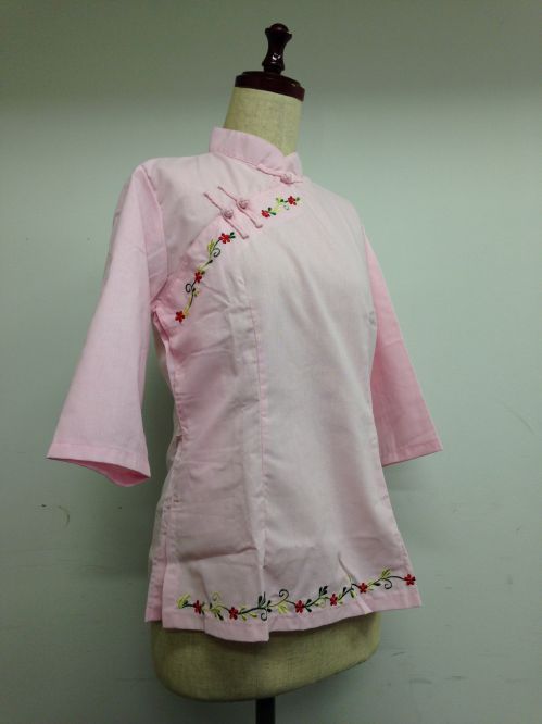 【特価】【アウトレットセール】(fh071-L-02)_Lサイズ_トップス_半袖_アオザイ風ピンクブラウス(赤001)