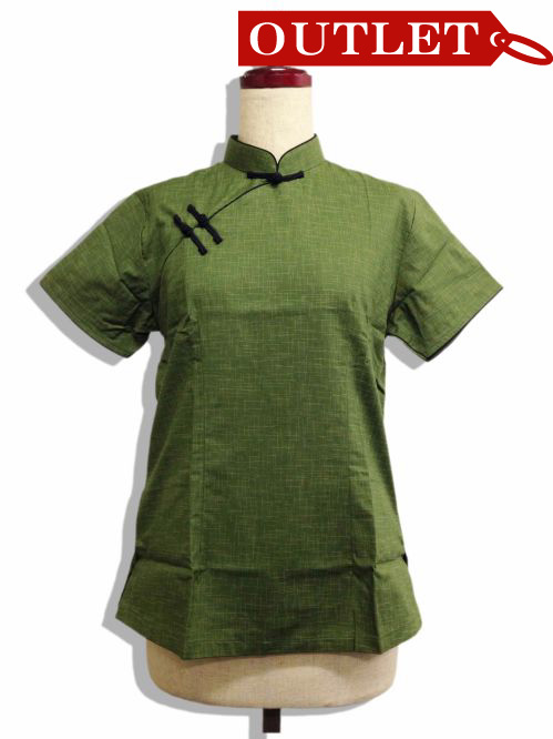 【特価】【アウトレットセール】(fh084-L-01)_Lサイズ_トップス_半袖_アオザイ風_半袖トップス(緑)