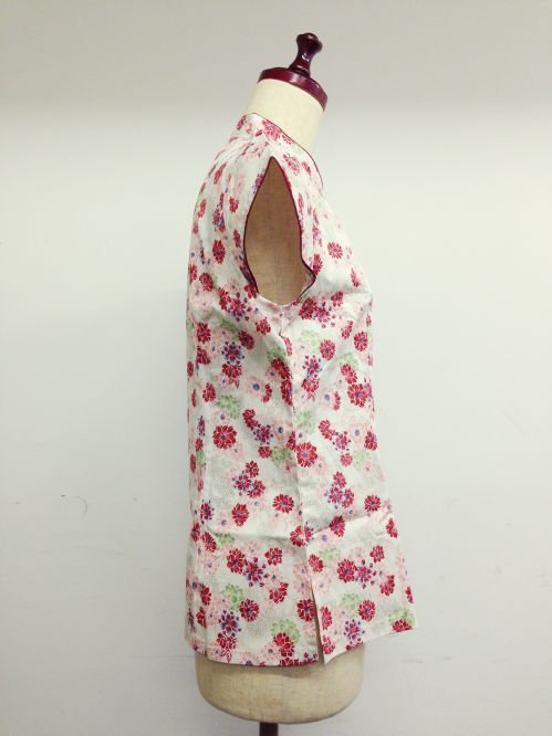 【特価】【アウトレットセール】(fh085-L-03)_Lサイズ_トップス_半袖_アオザイ風_半袖トップス(白/赤)
