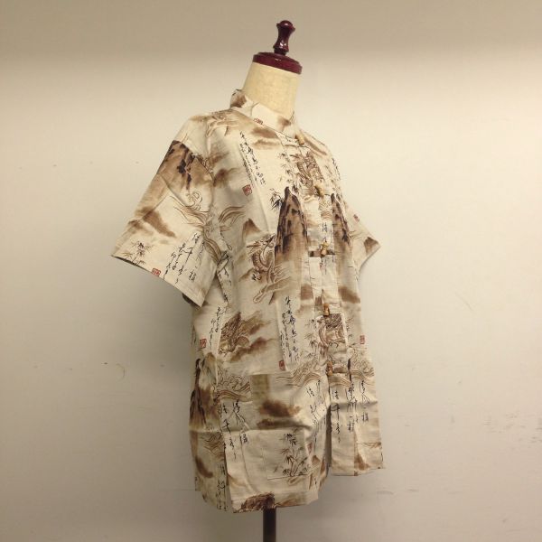 【特価】【アウトレットセール】(fh096-L-02)_Lサイズ_トップス_半袖_【メンズ】トグルボタンシャツ(コルク)