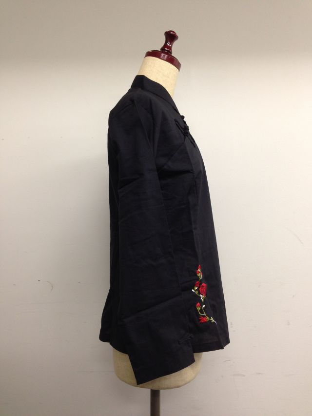 【特価】【アウトレットセール】(fn020-L-02)_Lサイズ_トップス_長袖_アオザイ風コットンブラウス(黒)