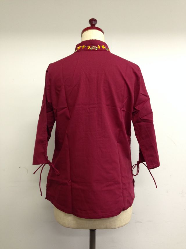 【特価】【アウトレットセール】(fn065-L-03)_Lサイズ_トップス_長袖_刺繍ブラウス(えんじ)