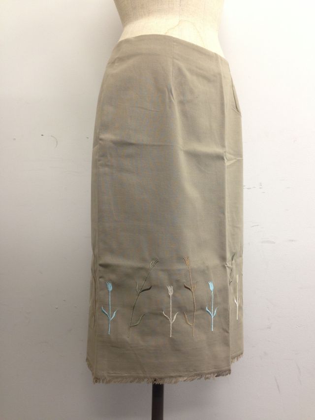 【特価】【アウトレットセール】(fop034-L-02)_Lサイズ_ボトムス_スカート_ダークカーキ色フリンジスカート