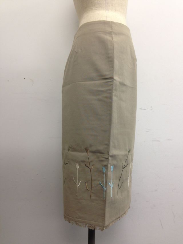 【特価】【アウトレットセール】(fop034-L-03)_Lサイズ_ボトムス_スカート_ダークカーキ色フリンジスカート