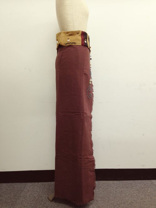 【特価】【アウトレットセール】(fop069-L-03)_Lサイズ_ボトムス_スカート_貝装飾付き巻スカート_茶/青