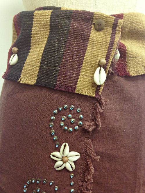 【特価】【アウトレットセール】(fop069-L-06)_Lサイズ_ボトムス_スカート_貝装飾付き巻スカート_茶/青