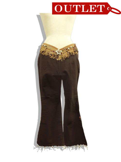 【特価】【アウトレットセール】(fop080-S-01)_Sサイズ_ボトムス_パンツ_フリンジ装飾イージー・パンツ_茶(002)
