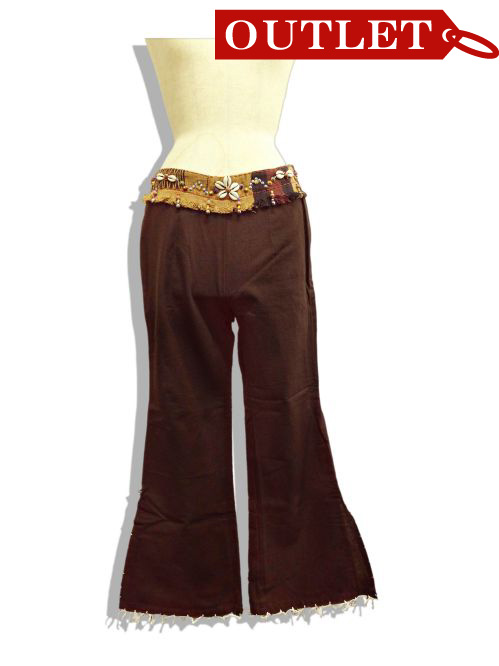 【特価】【アウトレットセール】(fop081-M-01)_Mサイズ_ボトムス_パンツ_フリンジ装飾イージー・パンツ_茶(003)