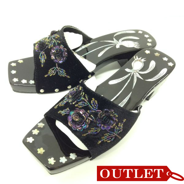 【特価】【アウトレットセール】(kr012-5-01)_5サイズ_シューズ_サンダル_スパンコール螺鈿（スパンコールらでん）（黒）