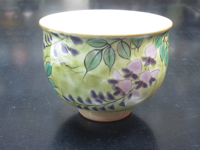 清水焼　陶あん　花好み（藤）　茶飲み碗