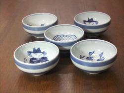 有田焼 青花 絵変り 丸湯呑揃（5個セット）