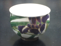 清水焼 陶あん 白掛若冲絵（あやめ） 汲出