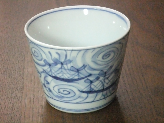有田焼　青花　渦帆船　そば猪口（大）