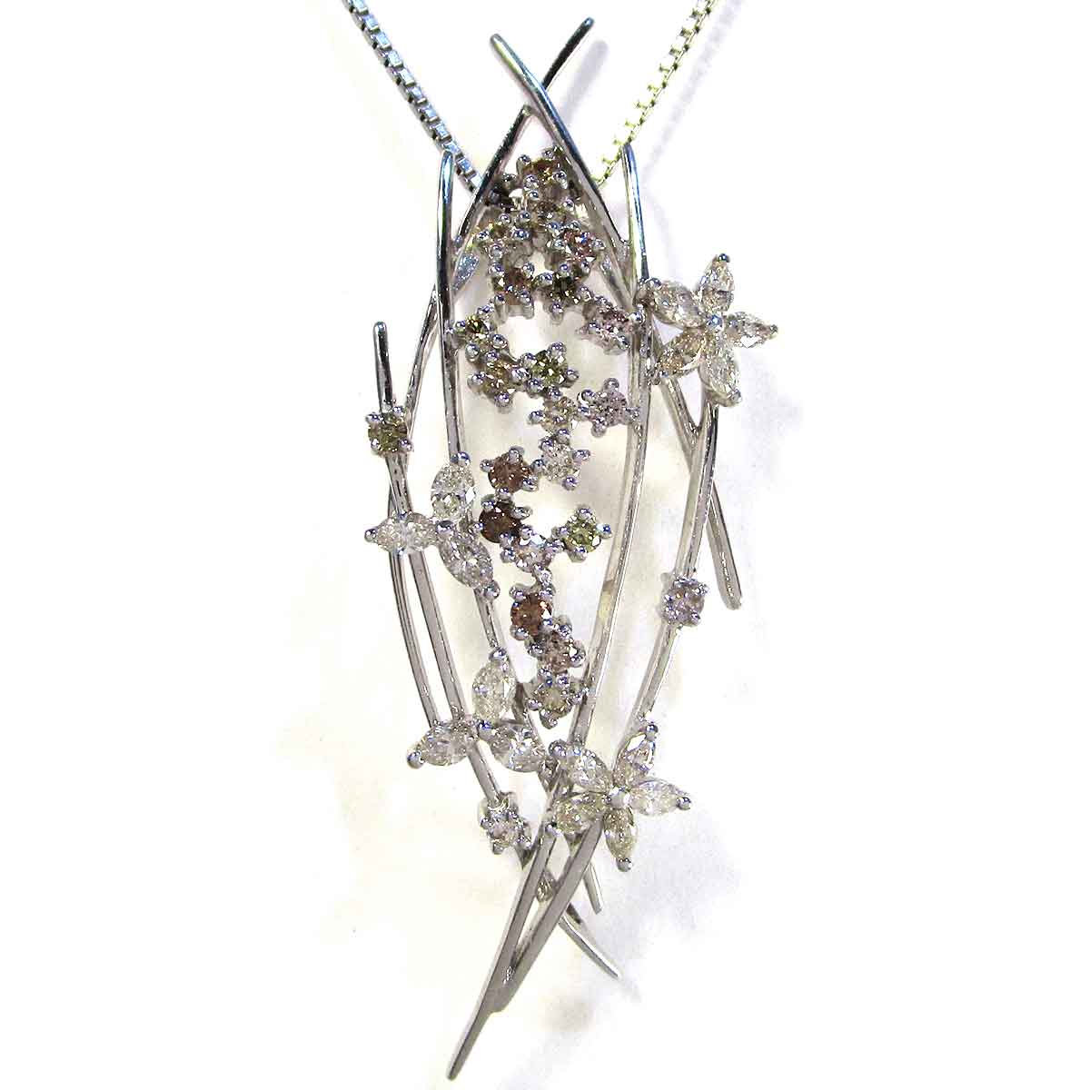 レディースネックレス ダイヤモンド Pt850/K18(WG) トップW21*H56mm - TAK2200625