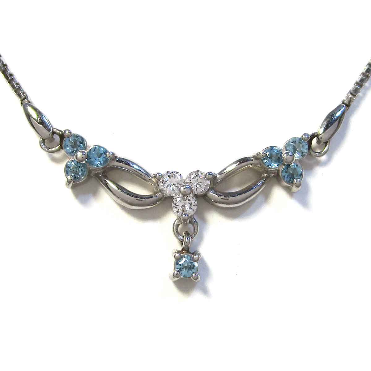 レディースネックレス ダイヤ/水色半貴石 Pt850 トップW29*H14mm - TAK2300670