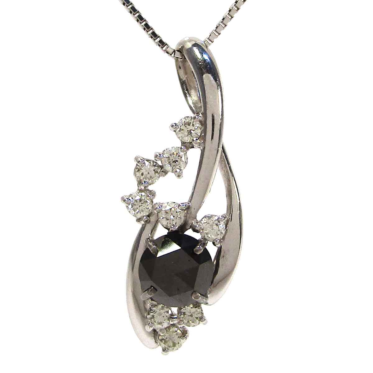 レディースネックレス ブラックダイヤ/ダイヤ K18WG トップW11.2*28.9mm - TAK2400548